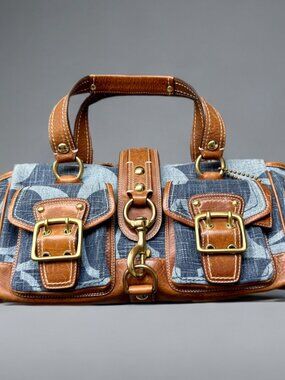 Coach Blue Denim Jumbo Signature Legacy Mandy Satchel Bag 10827
